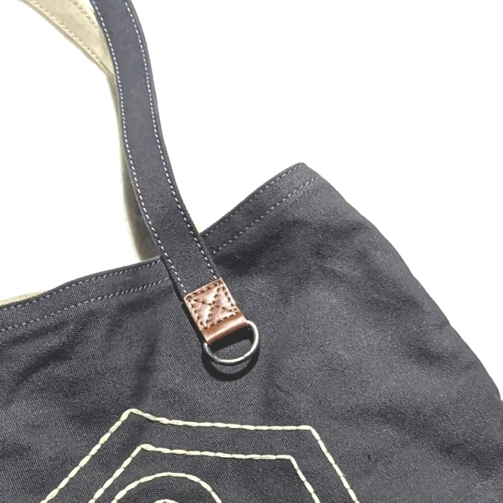 Alternative Stitched Canvas Tote Bag, Charcoal Khaki, 16x14